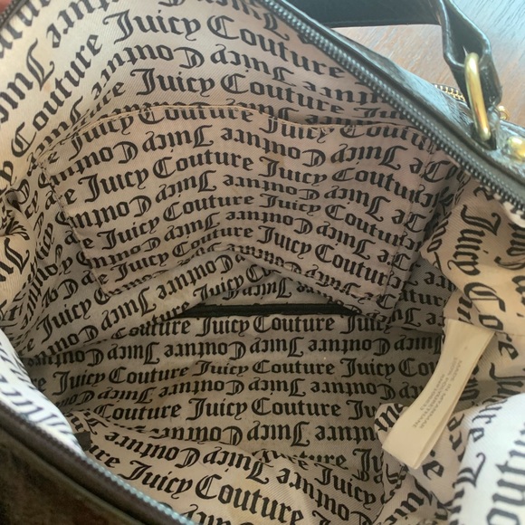 Juicy Couture Black Patent Leather Monogram Crossbody Shoulder Hand Carry Purse - Picture 5 of 6